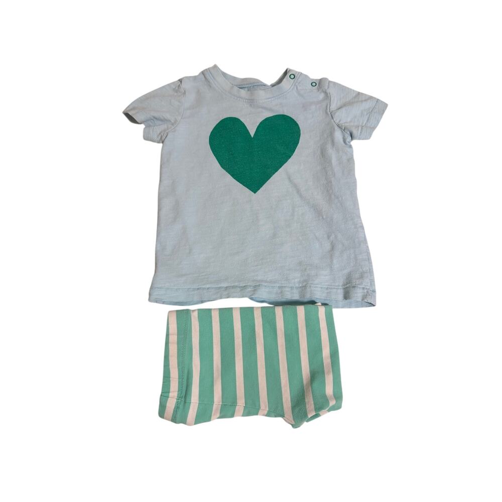 Primary Blue Heart Tee & Green Stripe Play Outfit